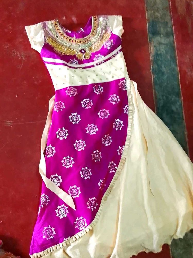 Ethnic Dress - Purple and Cream