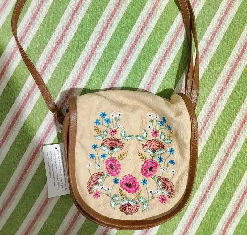 Floral Embroidered Sling Bag