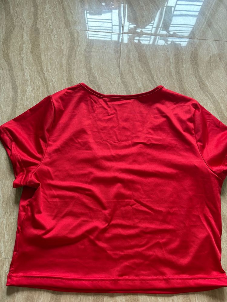 Red Satin Crop Top XL