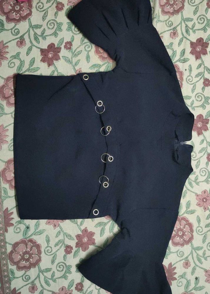 Chic Black Top with Ring Detail