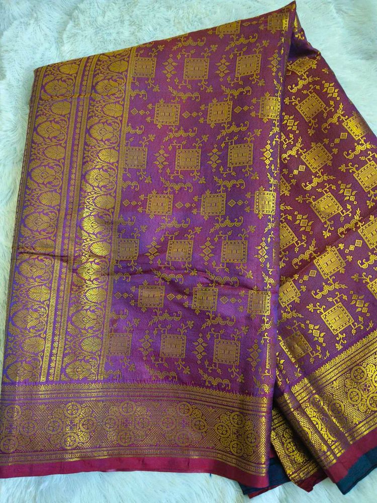Purple &amp; Gold Woven Saree