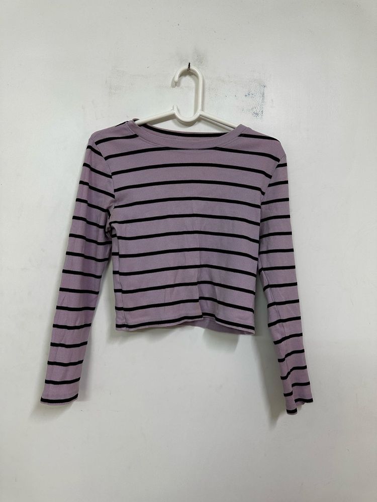 Striped Long Sleeve Crop Top