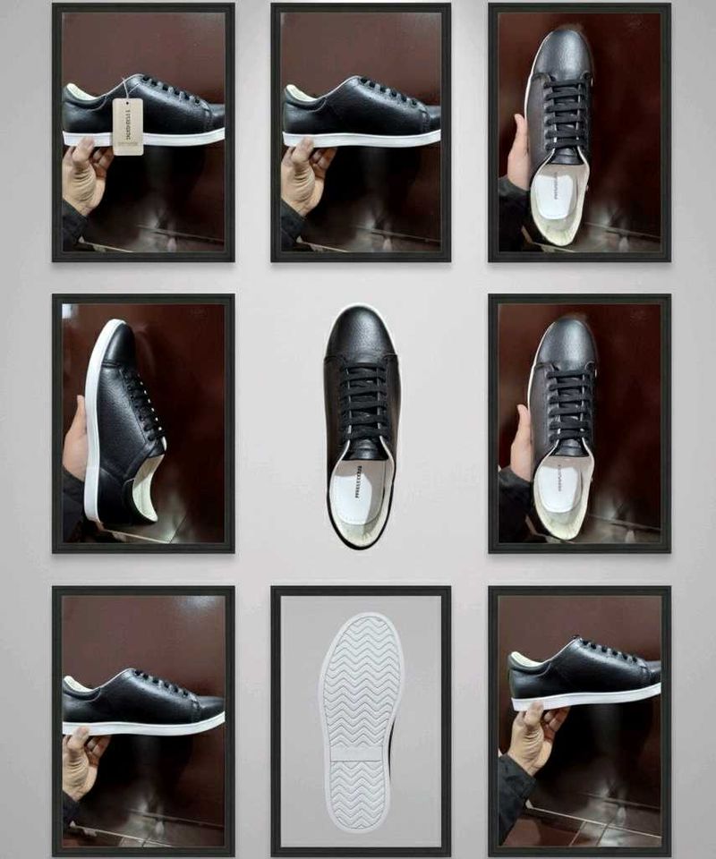 Stylish Black Leather Sneakers(UK 9 Only)