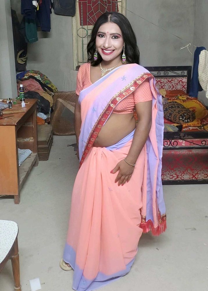 New Peach &amp; Lavender Saree With Lycra Blouse