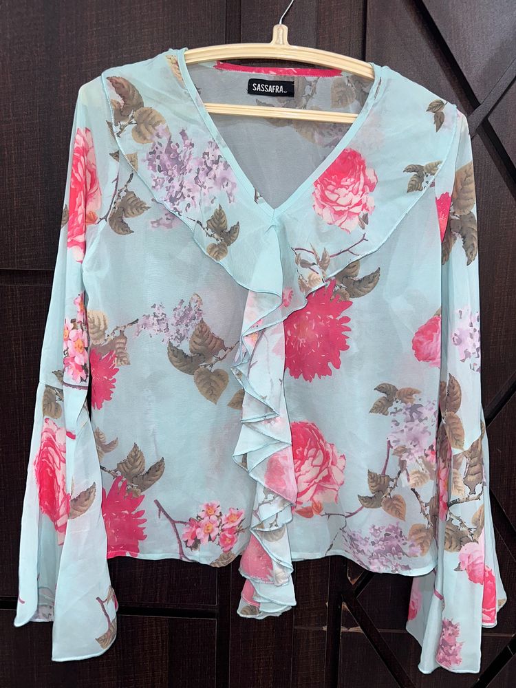 Blue Pink Floral Top