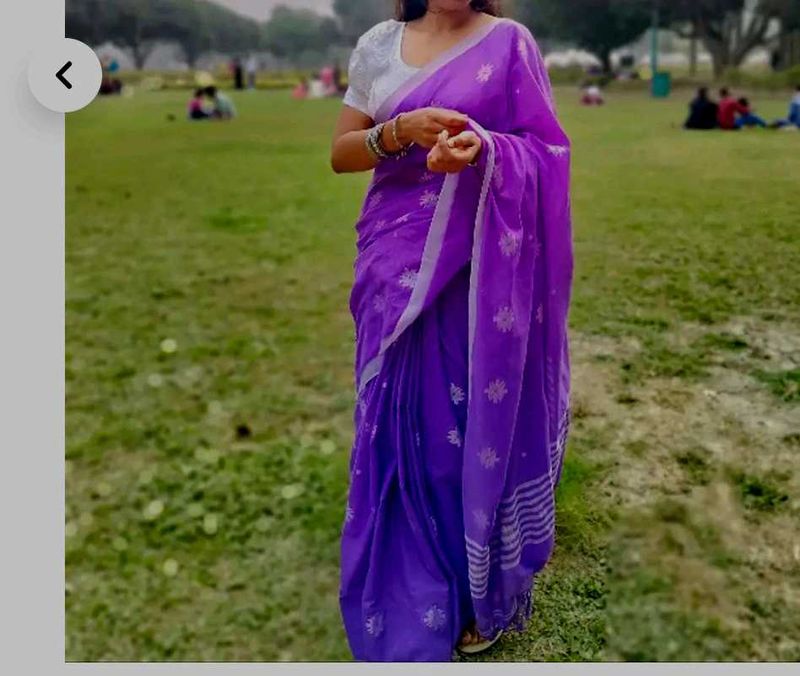 Purple Cotton Saree with readymade blouse bust 36