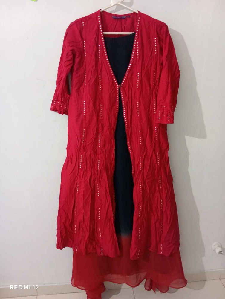 Red Embroidered Kurta Set