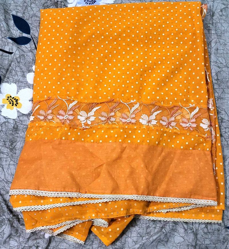 Orange Polka Dot Dress Material