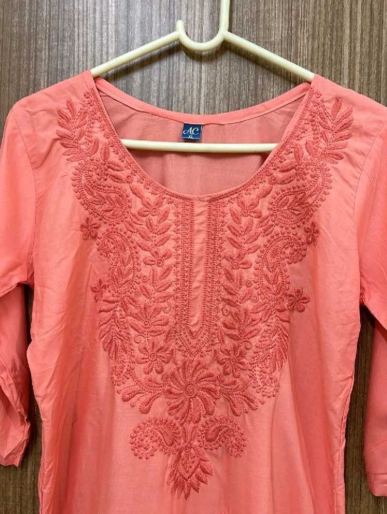 Peach Embroidered Kurta
