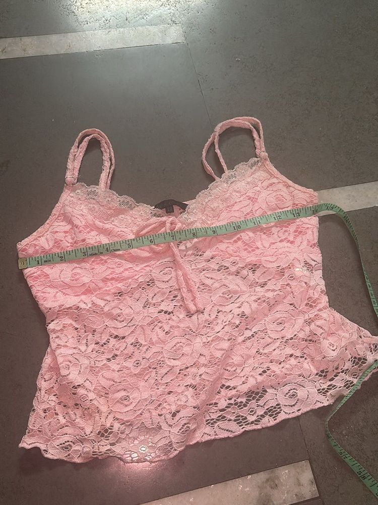 Pink Lace Coquette Sheer Top