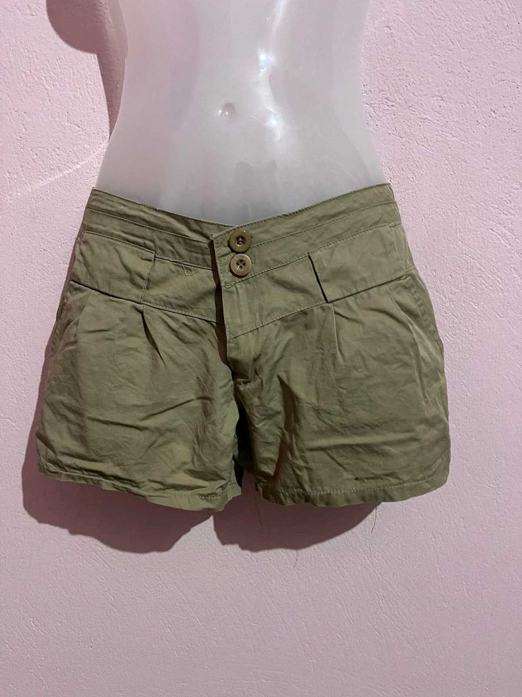 Olive Green High-Waisted Shorts