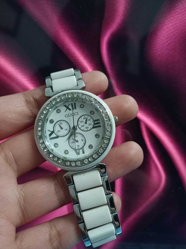 White Dial Silver-Tone Women's Watch