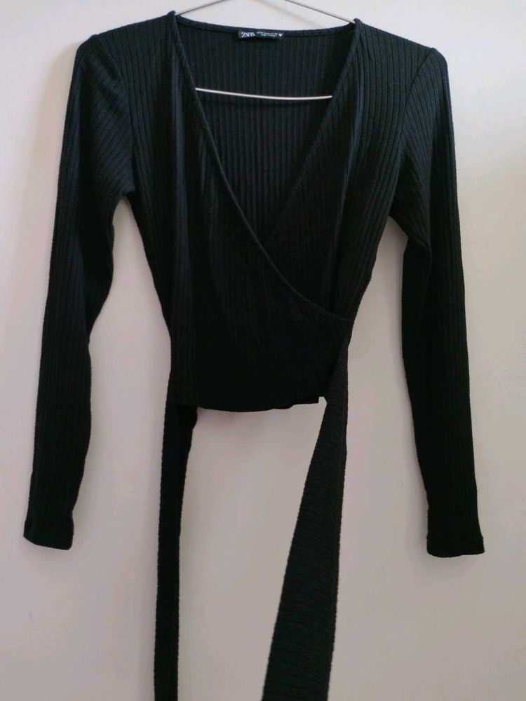 Chic Black Wrap Top