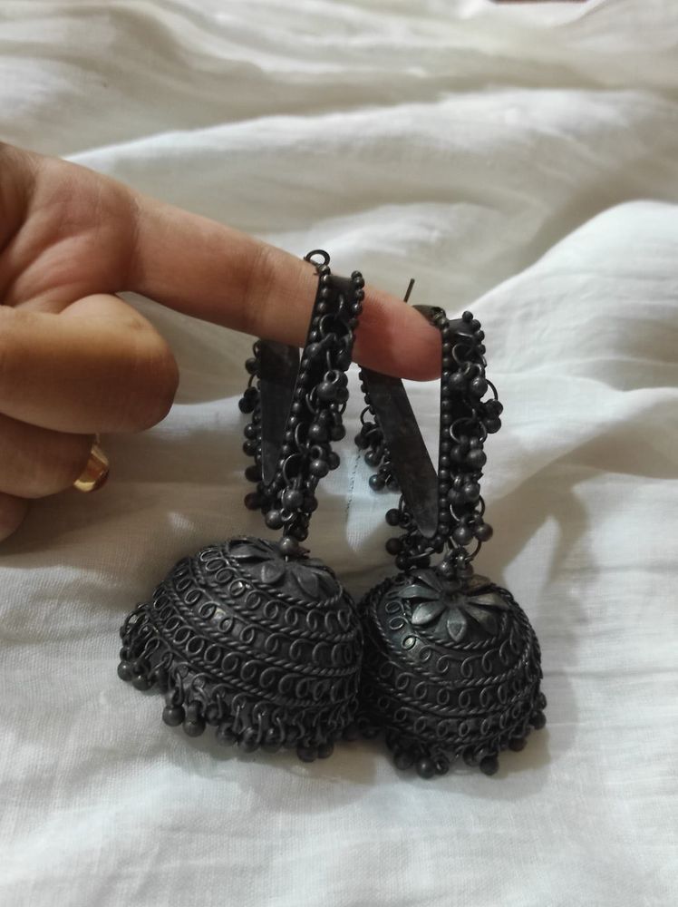 Oxidized Silver Jhumka Earrings