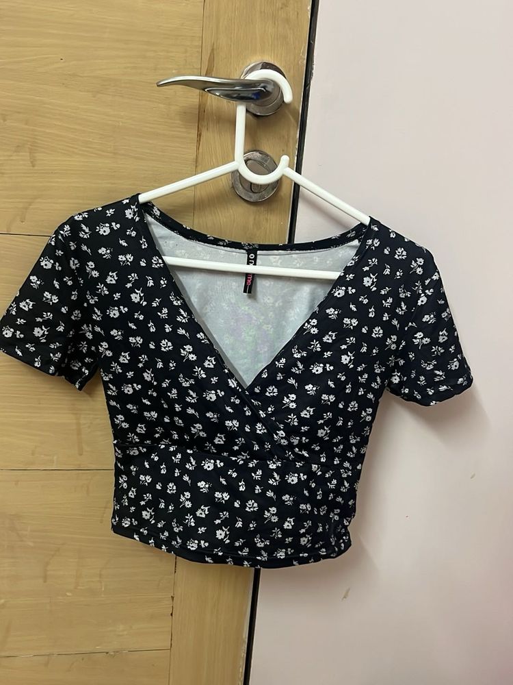Floral Black Crop Top