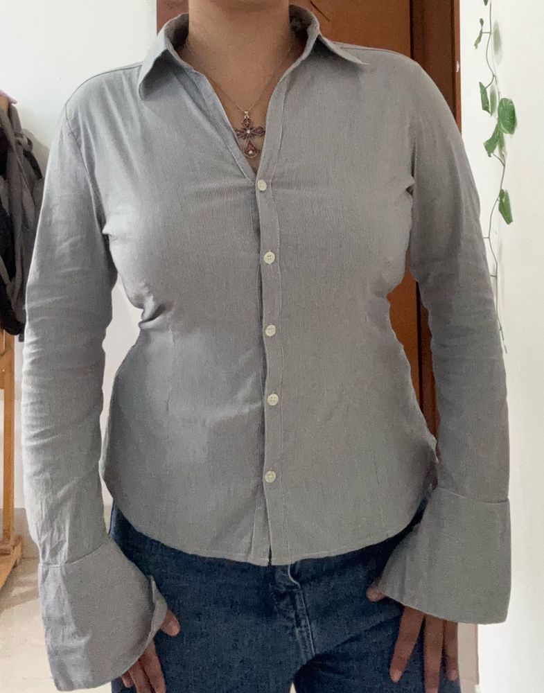 Y2k Stripped Grey Shirt