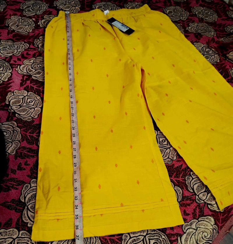 Yellow Patterned Wide Leg Pants For Women