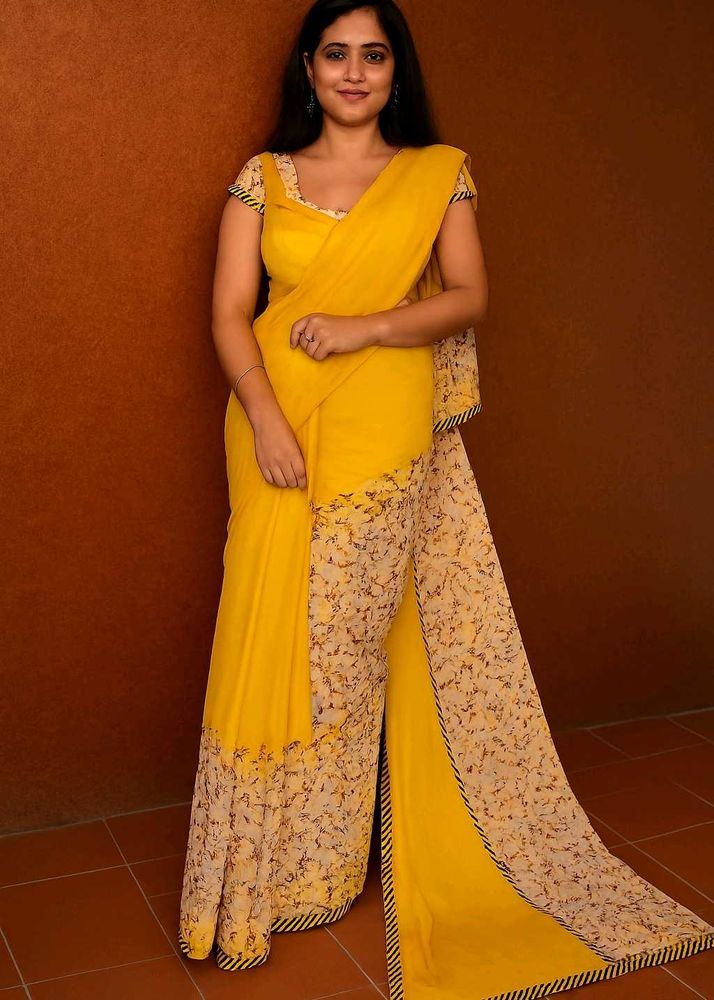 Yellow Printed Saree