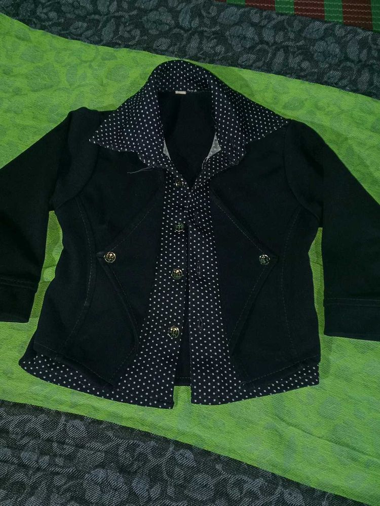 Blue Jacket with Polka Dot Accents