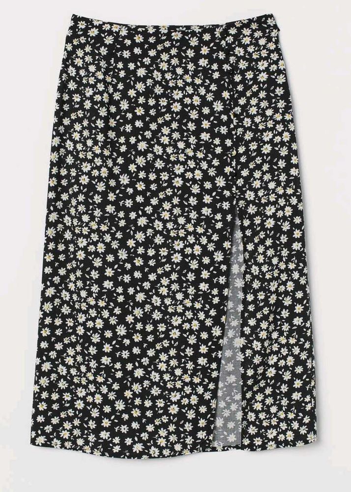 Daisy Print Slit Midi Skirt