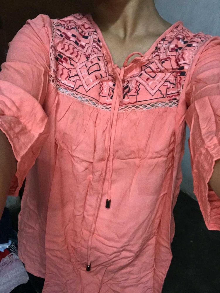 Peach Embroidered Top