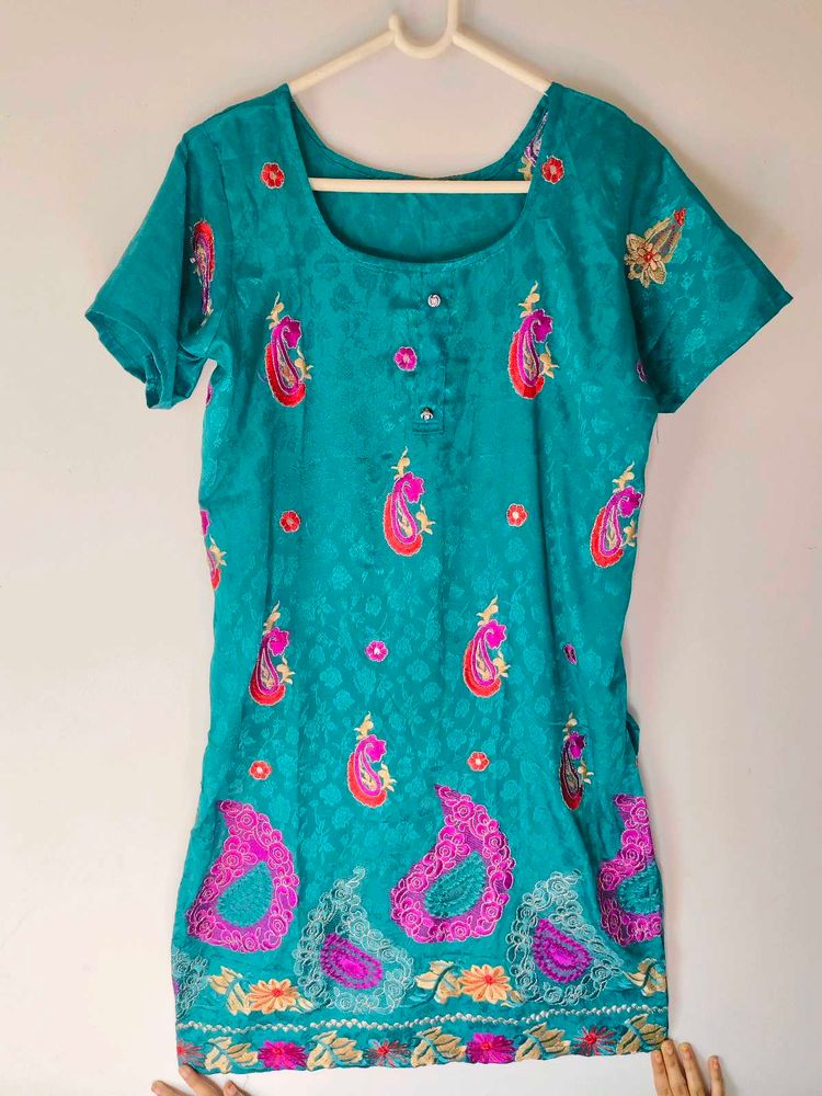 Teal Paisley Embroidered Dress