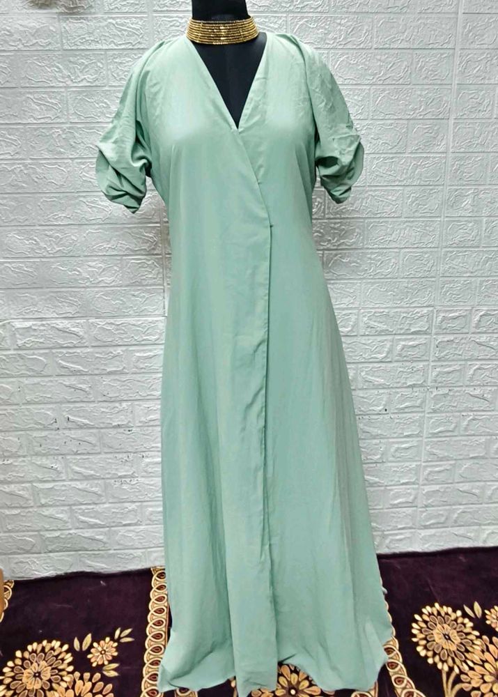 Sea Green Long Maxi Gown With High Slit