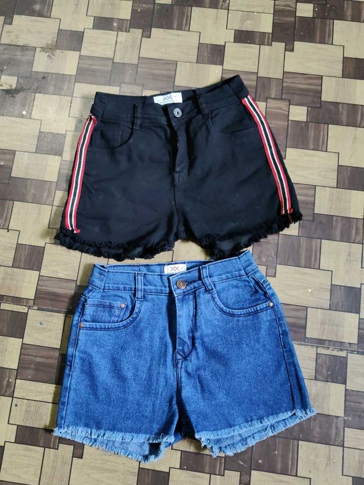 Denim &amp; Black Shorts Combo