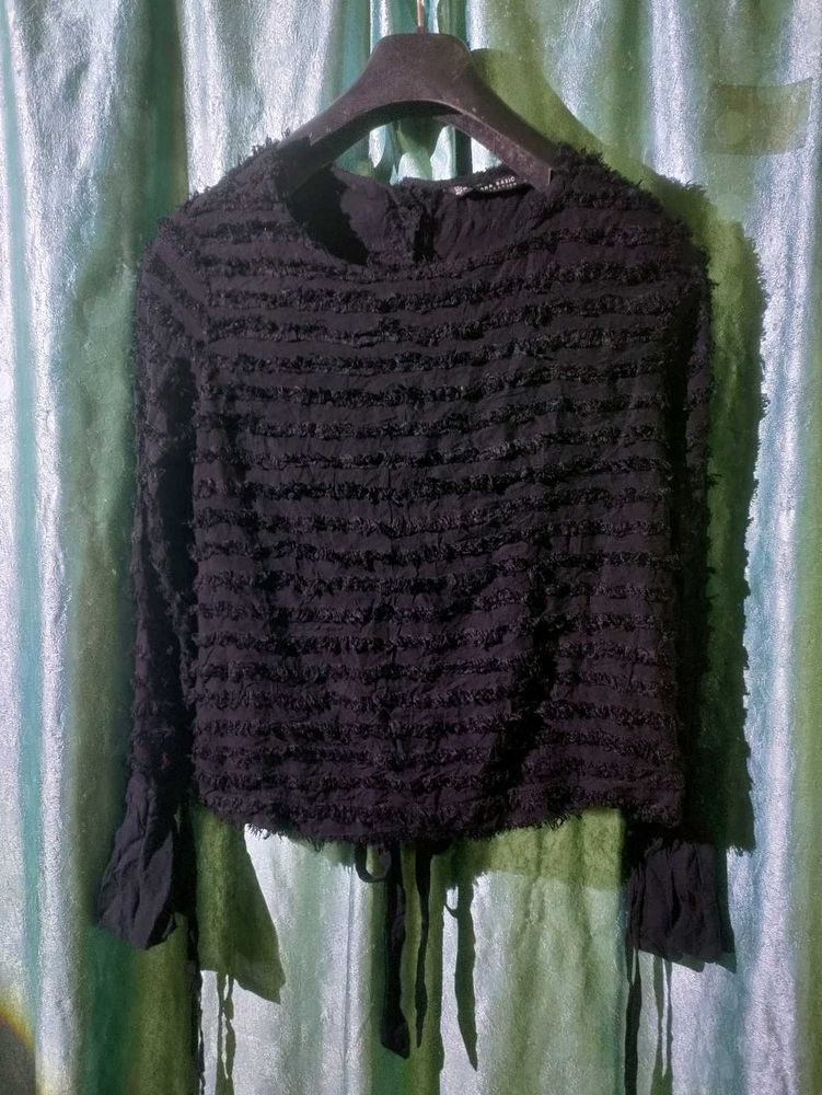 Zara Textured Black Blouse