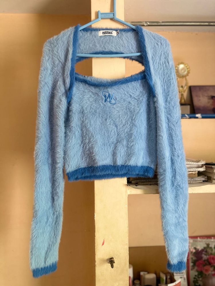 Faux fur cutout details sweatshirt/top