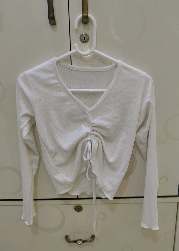 White Long Sleeve Crop Top