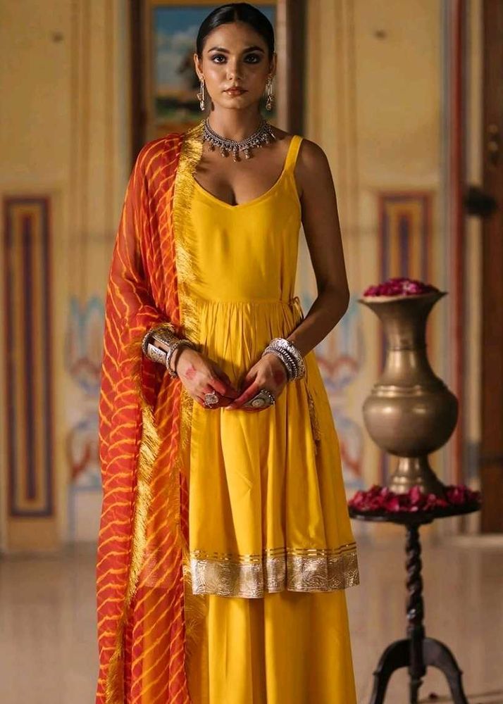 women pleated gotta patti kurta with skirt &amp; wit