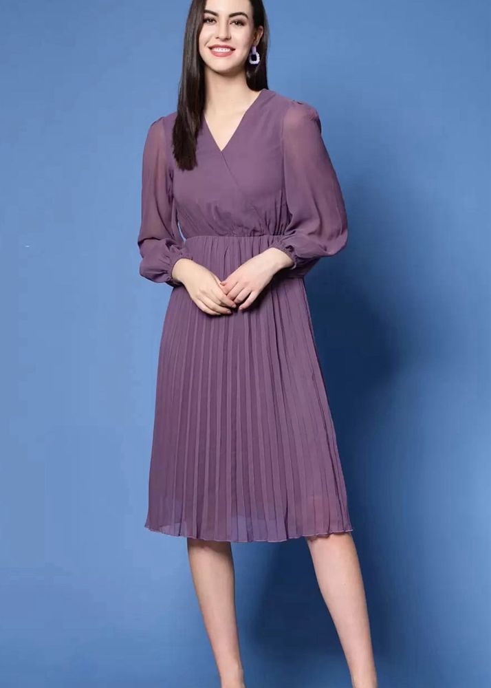 Purple elegant V-neck dress - 3XL