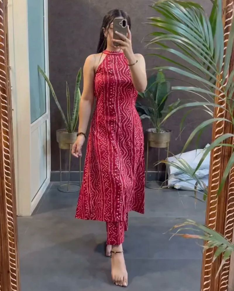 Red Printed Kurta Set