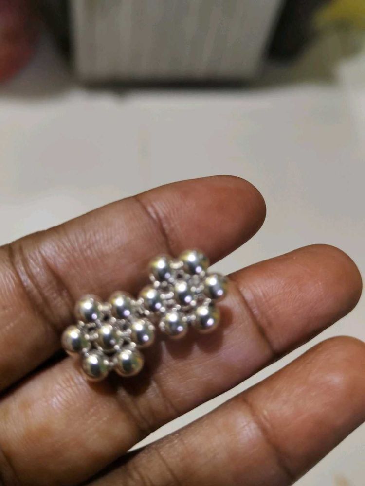 Silver Flower Ball Earrings