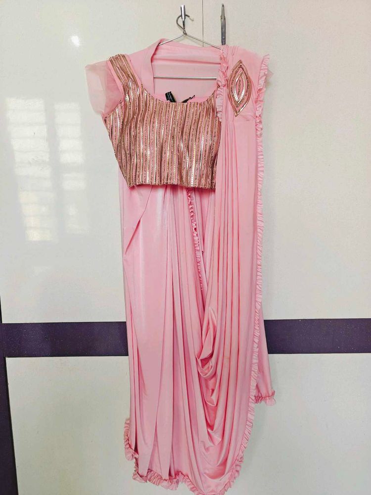 Elegant Pink Ready To Wear Saree