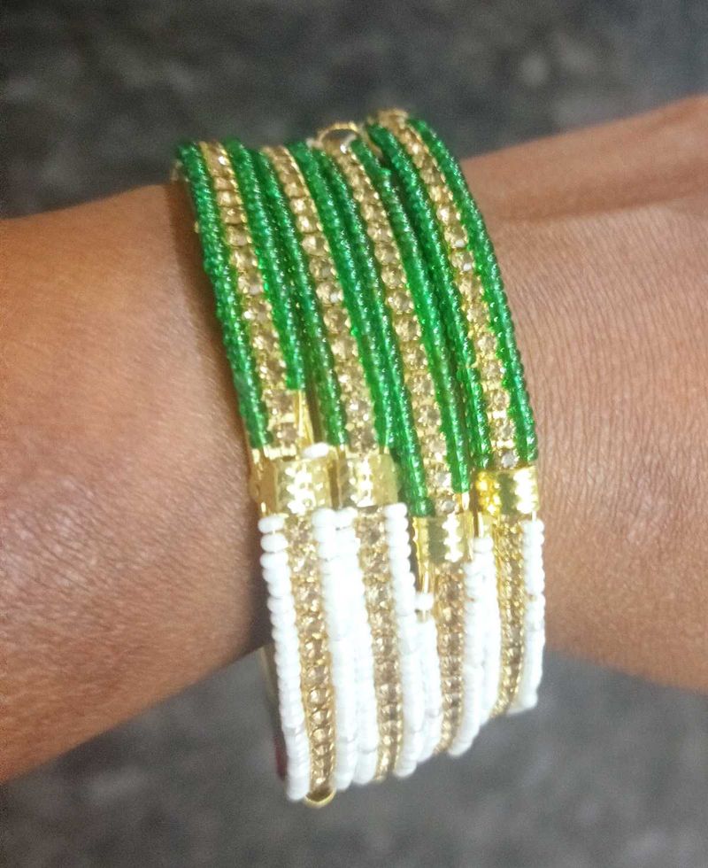 Green ,Red And  White Beads Bangles Pack Of Bangle