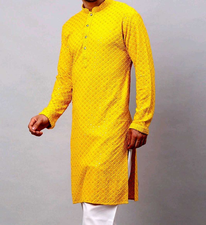 Yellow Embroidered Kurta
