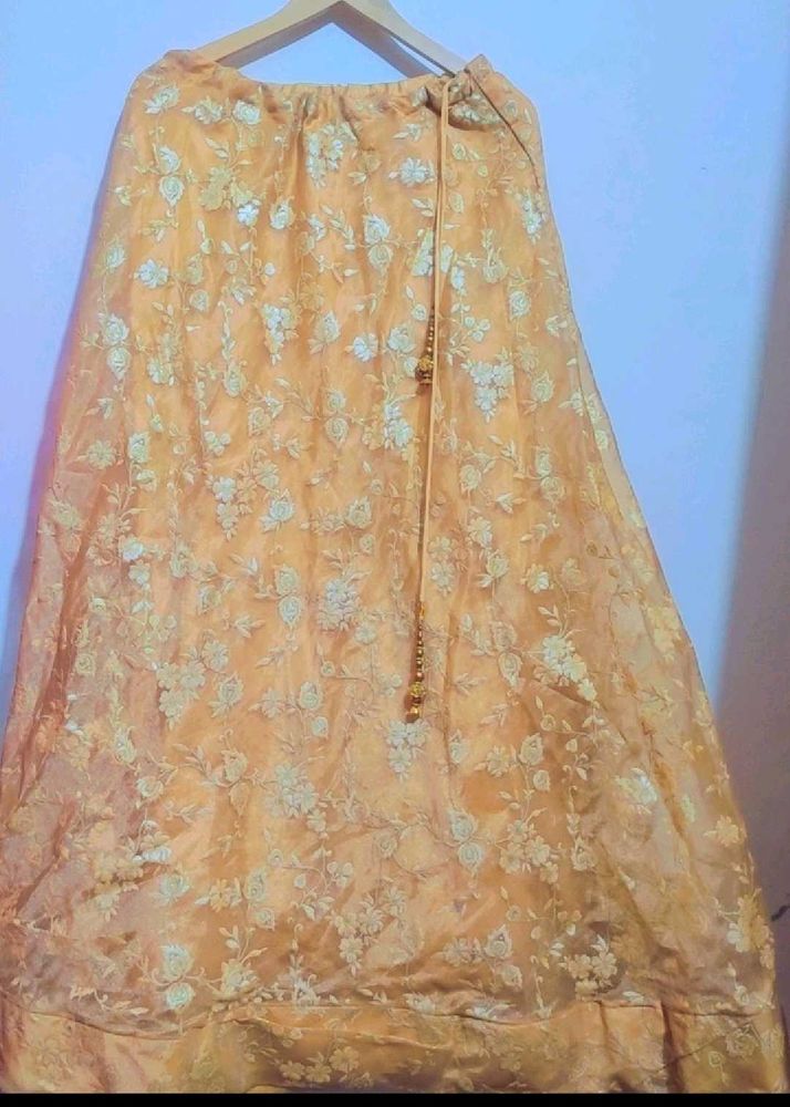 Tan Golden Ethnic Partywear Skirt For 32 Waist