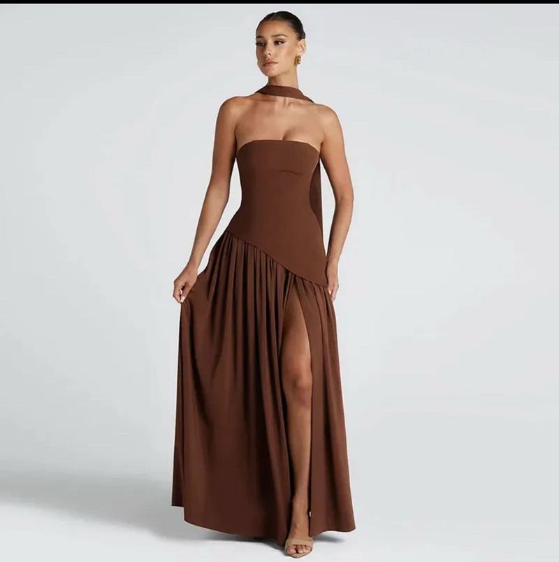 NewMe Elegant Brown Maxi Dress
