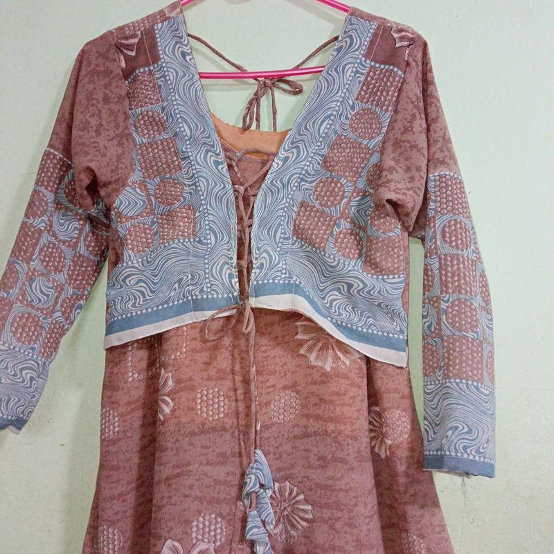 3 Piece Plazo And Frok With Attached Jacket