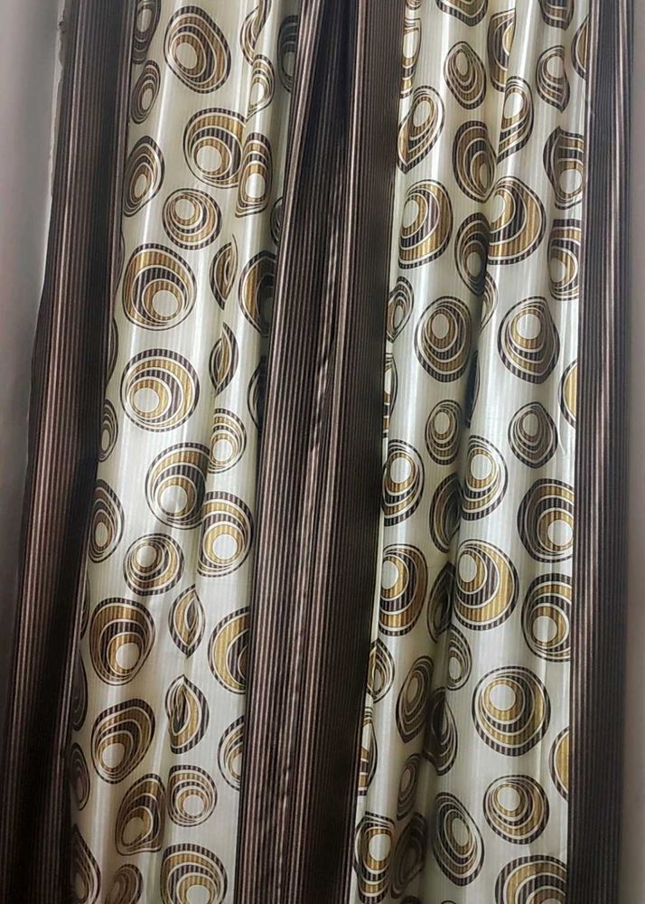 Brown Printed 9 Feet 4 Curtains