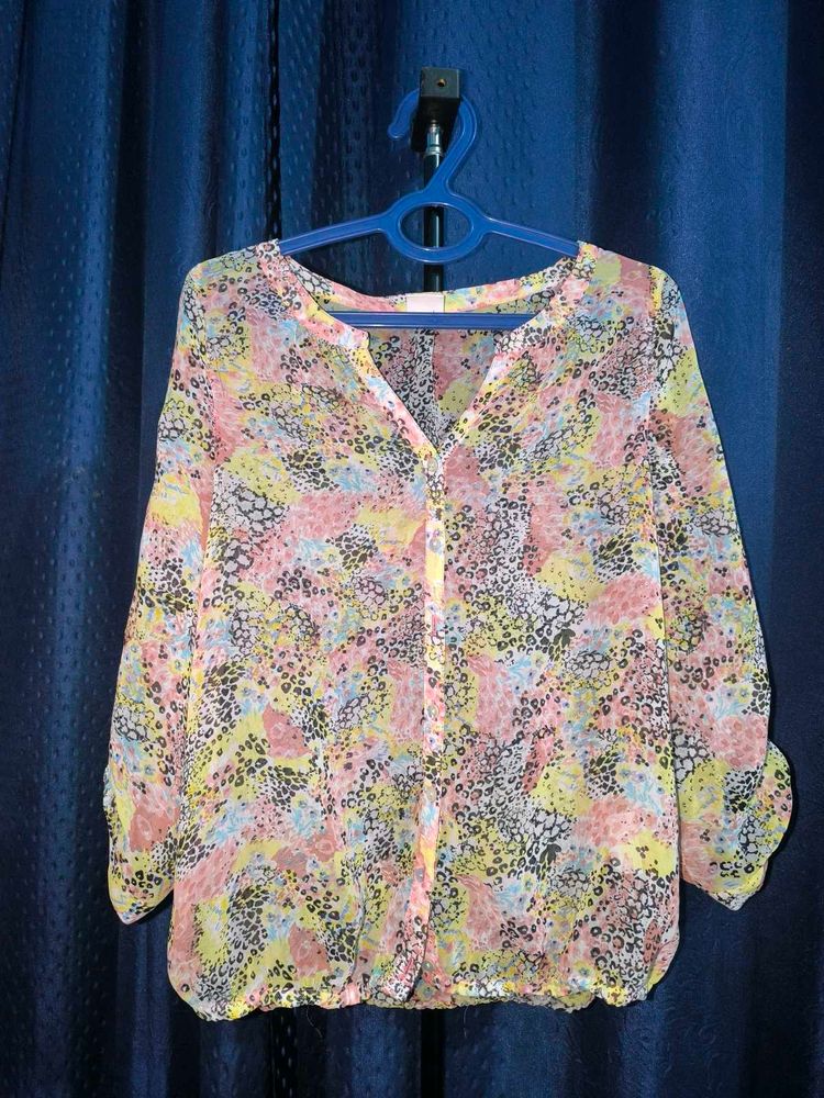 Sheer Floral Print Blouse