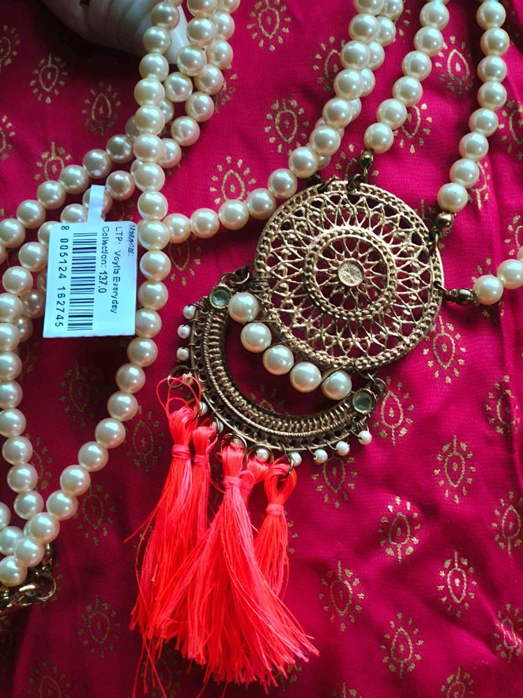 Voylla Beautiful Long Necklace With Orange Tassels