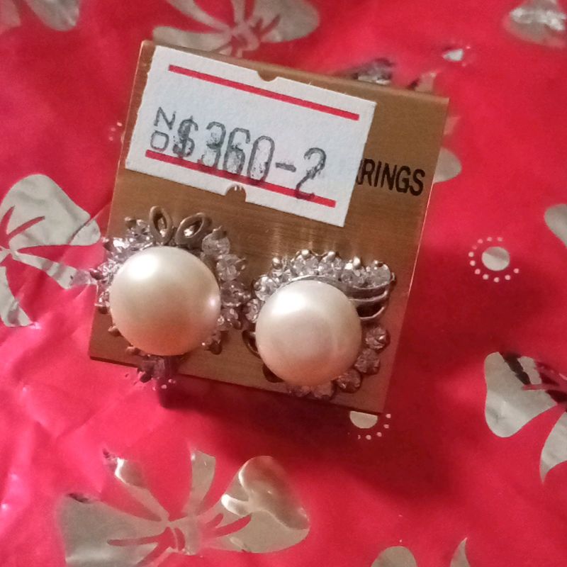 Pearl Studs With Stone Around