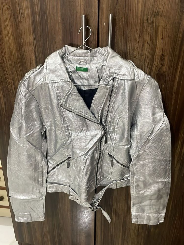 Silver Metallic Biker Jacket