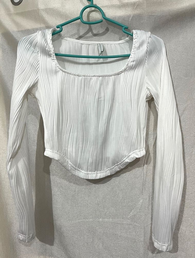 (Newme)Solid Wavy Striped Printed Blouse