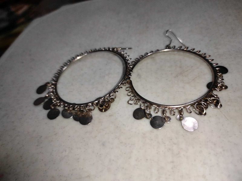 Silver Tone Dangle Hoop Earrings