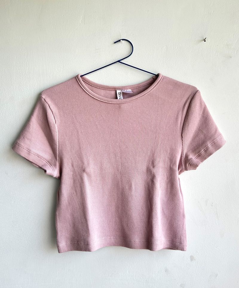 H&amp;M Ribbed Crop Top - Dusty Pink