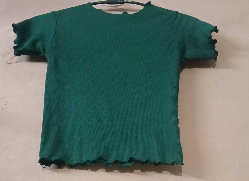 Cute Green Ruffle Trim Top